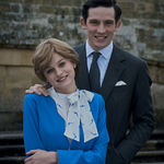 Emma Corrin (as Lady Diana Spencer) and Josh O'Connor as Prince Charles recreating the couple's engagement photo.